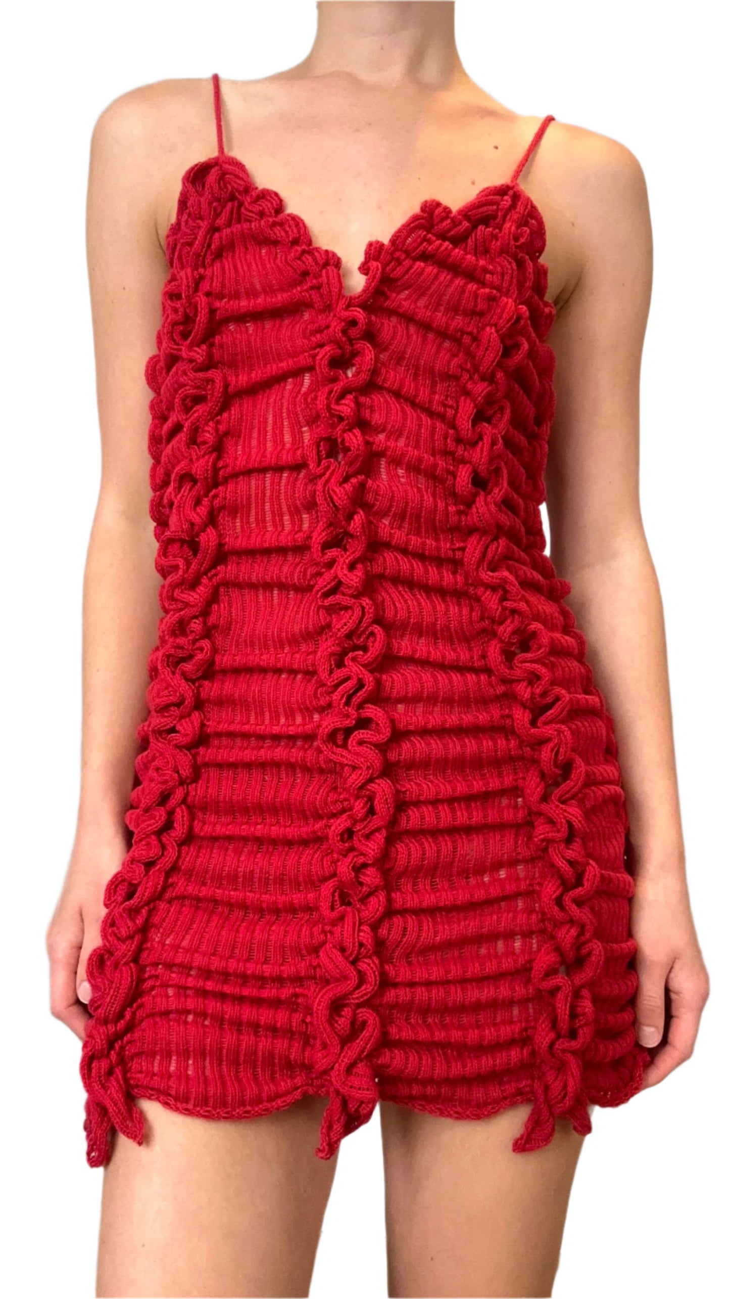 RIBBED KNIT MINI DRESS - RED