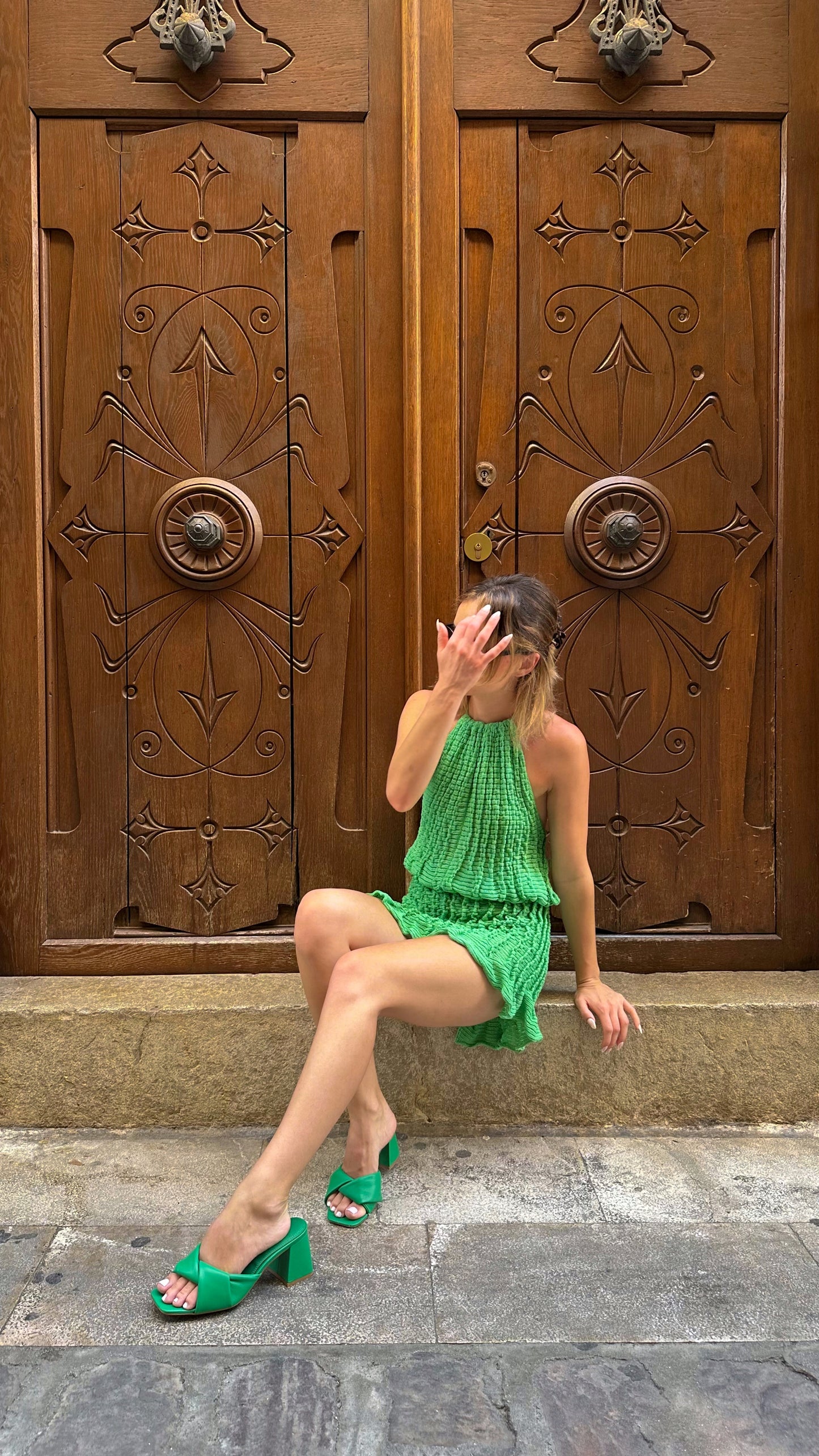 HALTER NECK MINI DRESS - GREEN