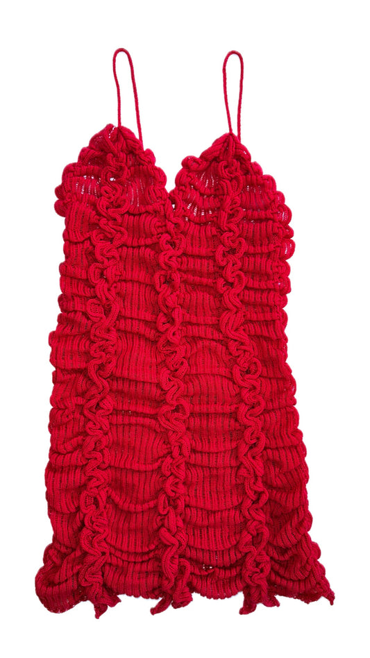 RIBBED KNIT MINI DRESS - RED