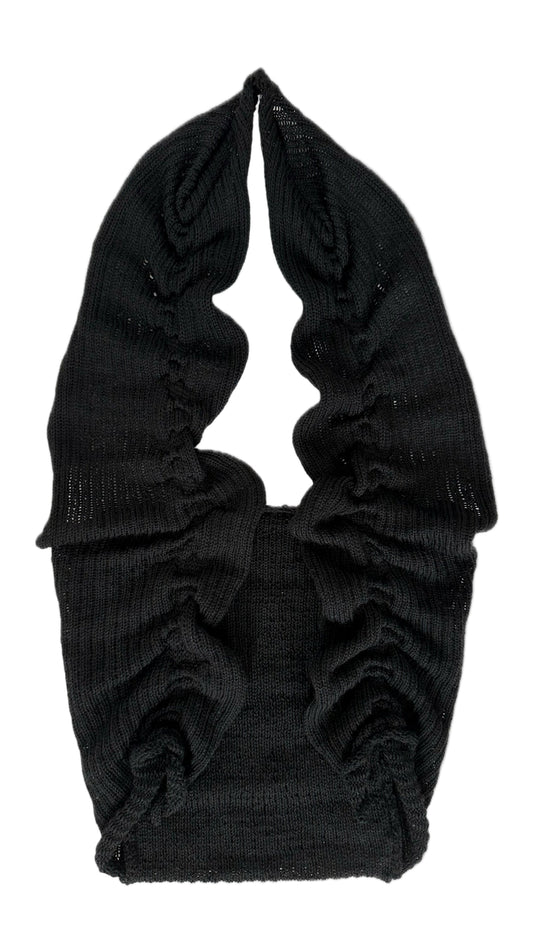 RUFFLE HALTER TOP - BLACK