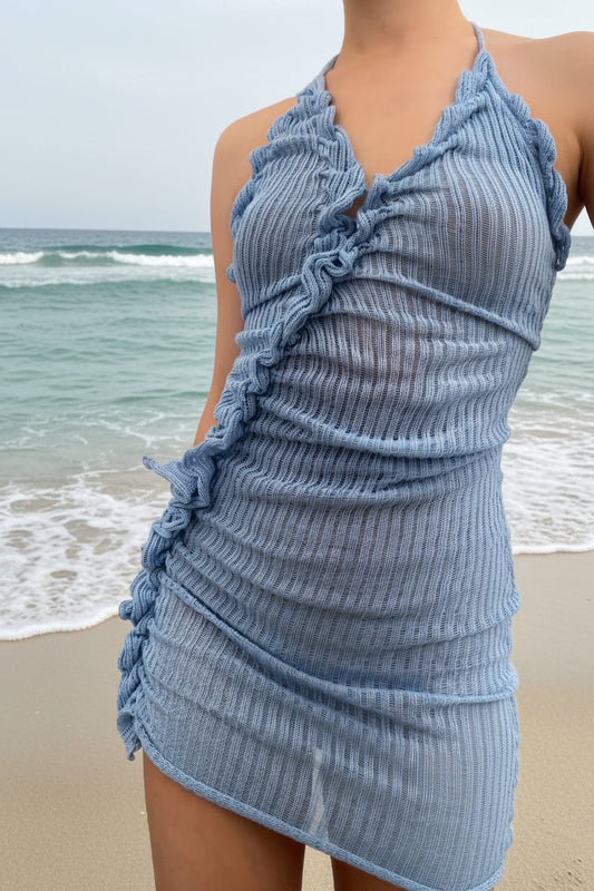 BACKLESS MINI DRESS - LIGHT BLUE